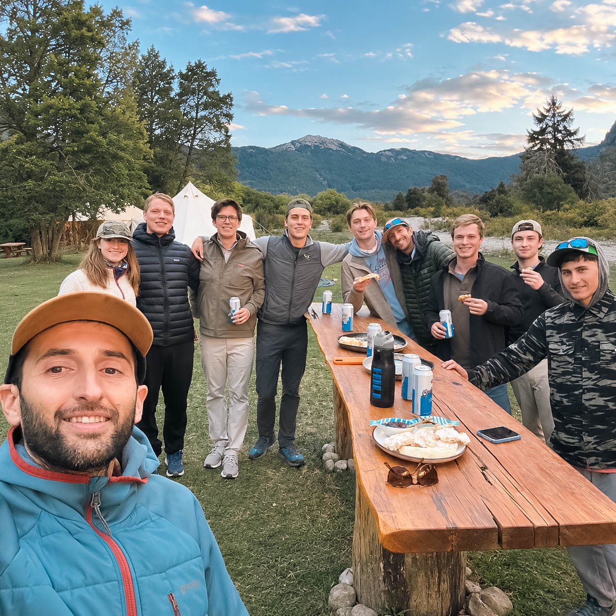 Fly fishing guide Bariloche Emanuel Medina with anglers at the fishing lodge
